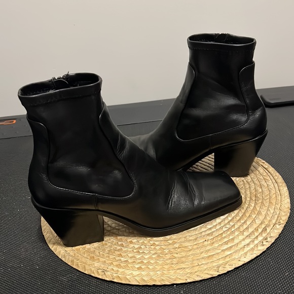 Zara Cowboy Square Toes Leather Ankle Boots Size 40 - Picture 5 of 16